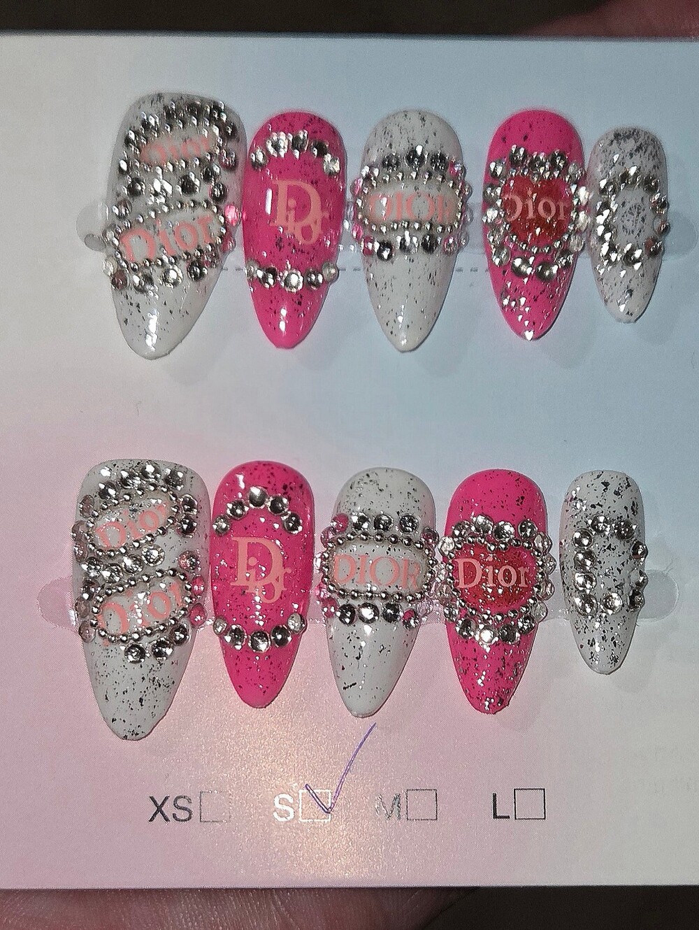 Luxury Pink Rhinestone Designer Handmade Press On 3D Nails
